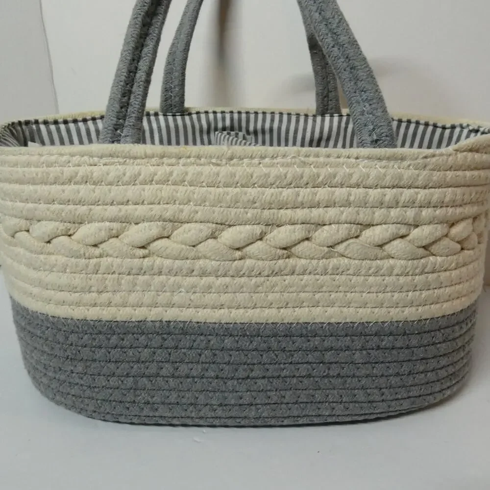 Woven Rope Organizer Diaper Storage Caddy Nursery Lined Handles